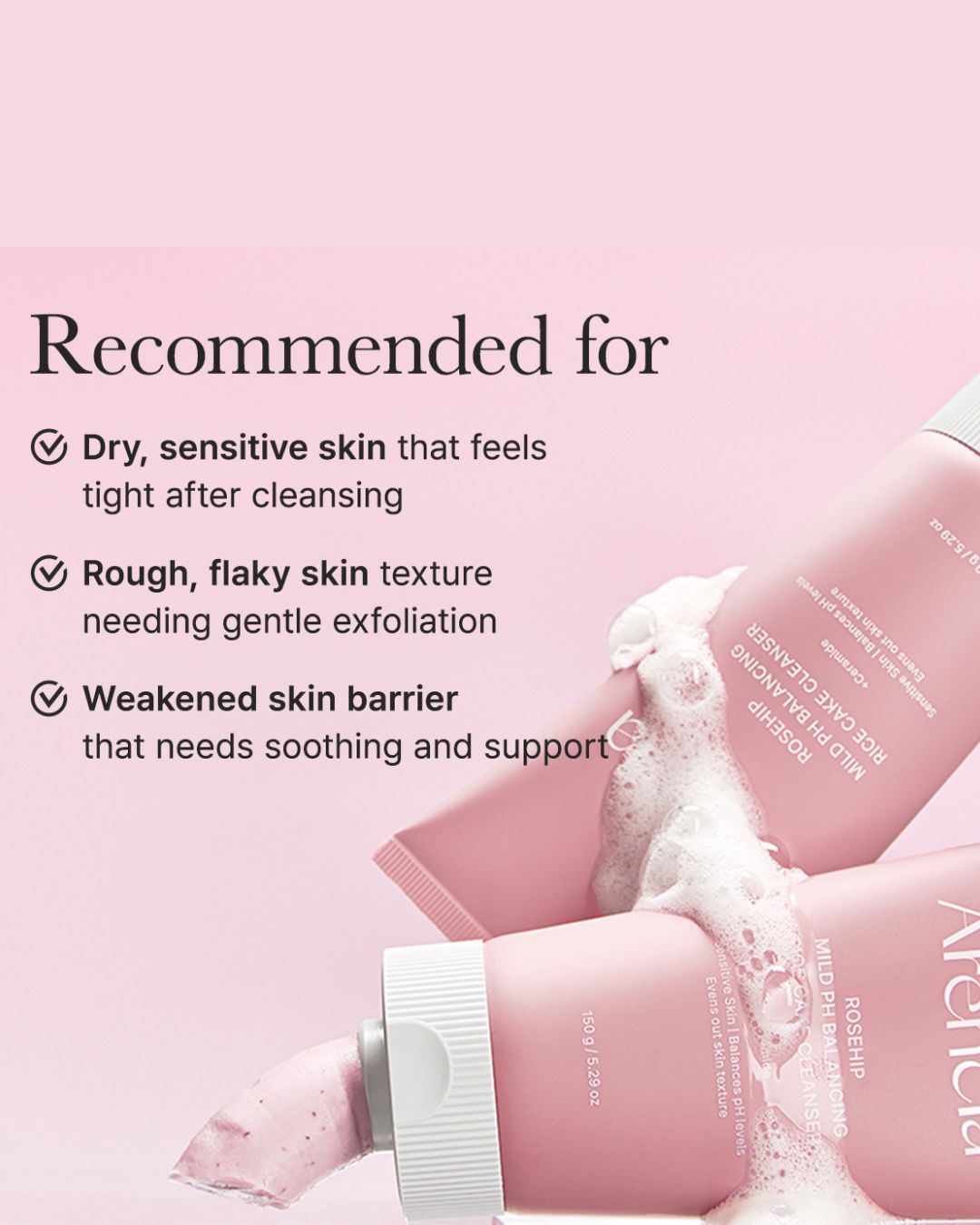 Arencia Rosehip Mild PH Balancing Rice Cake Cleanser (150g)