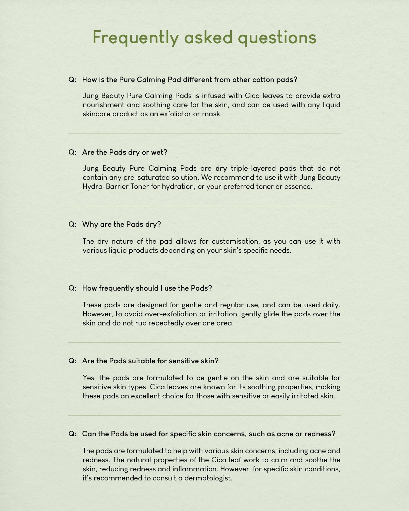 Jung Beauty Pure Calming Pad with Cica Leaf