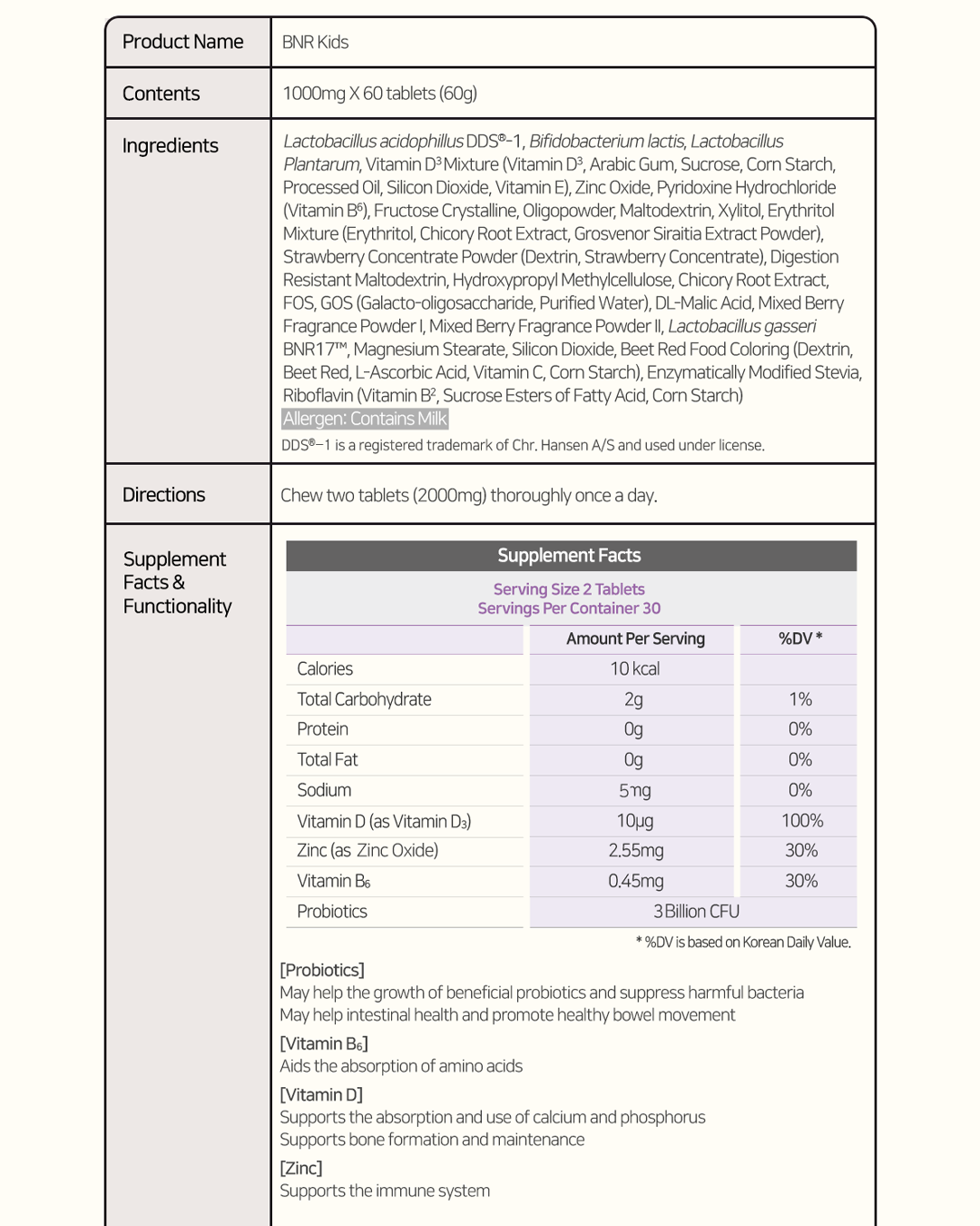 BNRKIDS Chewable Probiotics (Cold Chain)