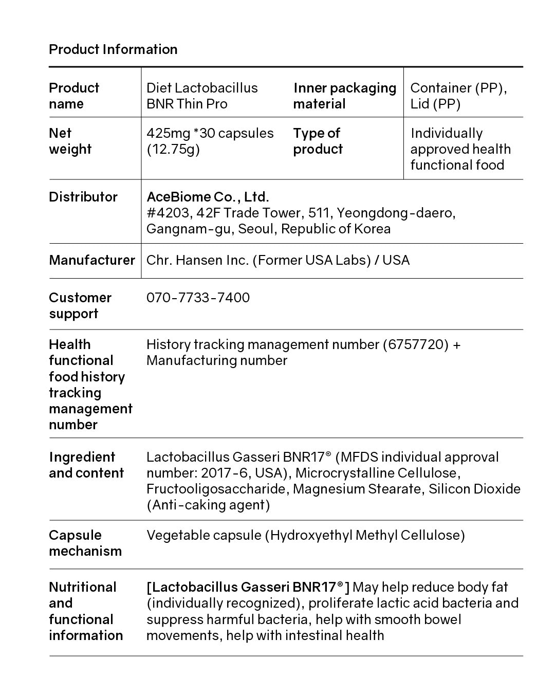BNR17 Diet Probiotics BNRThin Pro (Cold Chain)